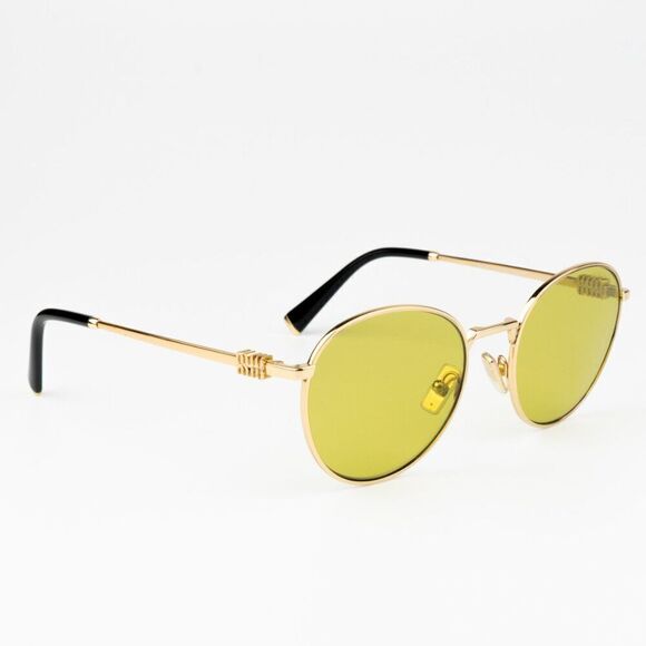 NEW Miu Miu MU55ZS 5AK07O Gold Olive Green Round Unisex Sunglasses 0MU 55ZS main image 5